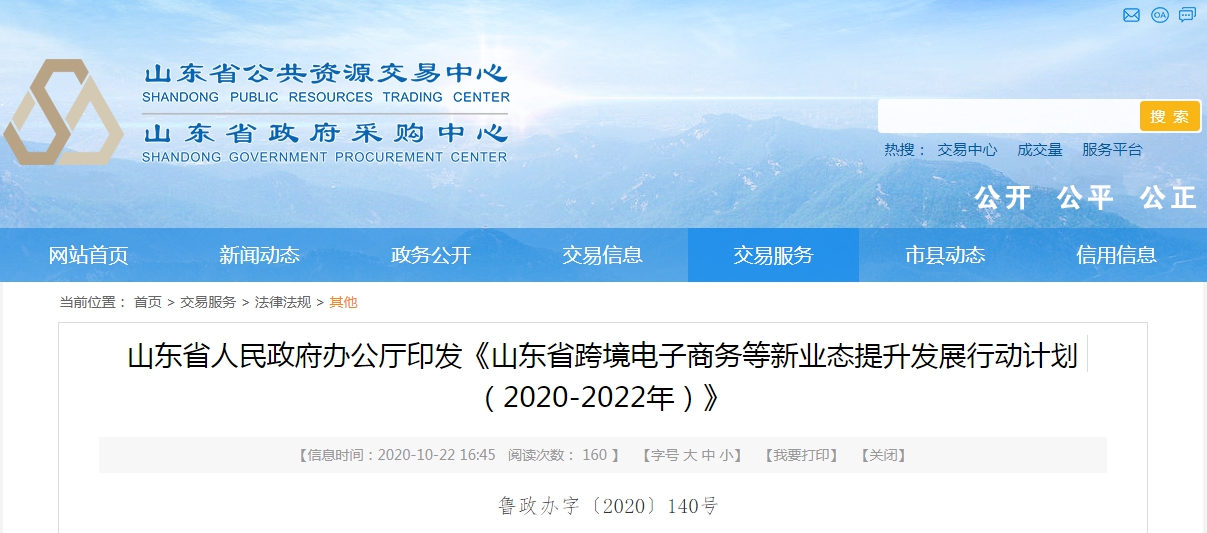 山东省跨境电子商务等新业态提升发展行动计划(2020-2022年)