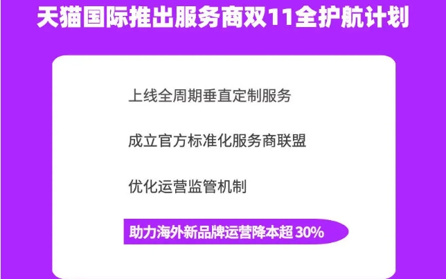 天猫国际推出双11服务商护航计划,助力新品牌运营降本超30%