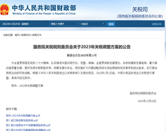 国务院关税税则委员会关于2023年关税调整方案的公告