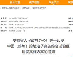 中国（蚌埠）跨境电子商务综合试验区建设实施方案出台
