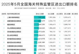 2025年5月及1-5月全国海关特殊监管区(综保区等)进出口贸易额排名榜单