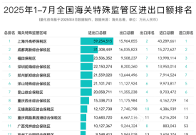 2025年7月及1-7月全国168个综合保税区(海关特殊监管区)进出口额排名榜单