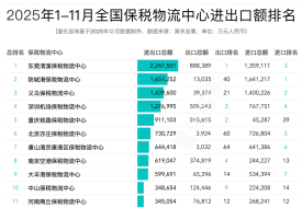 2025年1-11月全国85个保税物流中心进出口数据分析与排名