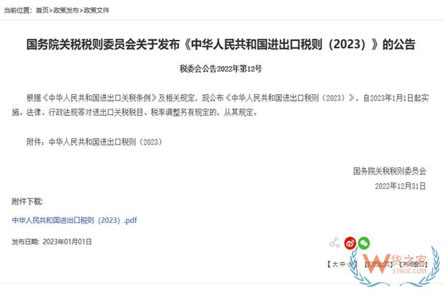 2023年进出口税则全税目版-货之家