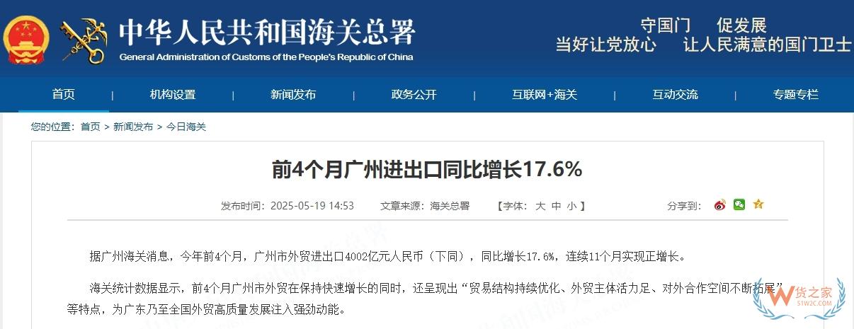 连续11个月实现正增长！前4个月广州进出口同比增长17.6%-货之家