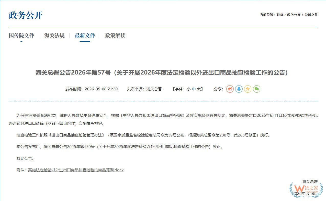 6月1日起，这几类进出口商品列入2026年度海关抽查检验范围-货之家